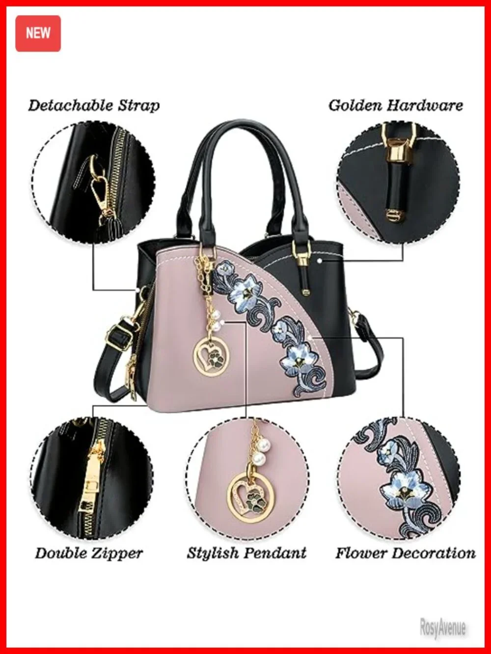 Triple Compartment Vegan Leather Satchel Handbag Crossbody Bag